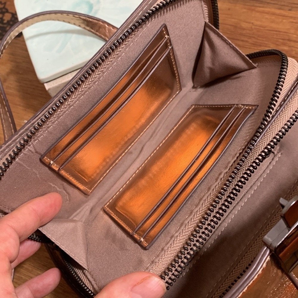 Sondra Roberts | Rose Gold Faux Leather Crossbody Wristlet Clutch Zip Around Bag - Picture 12 of 17